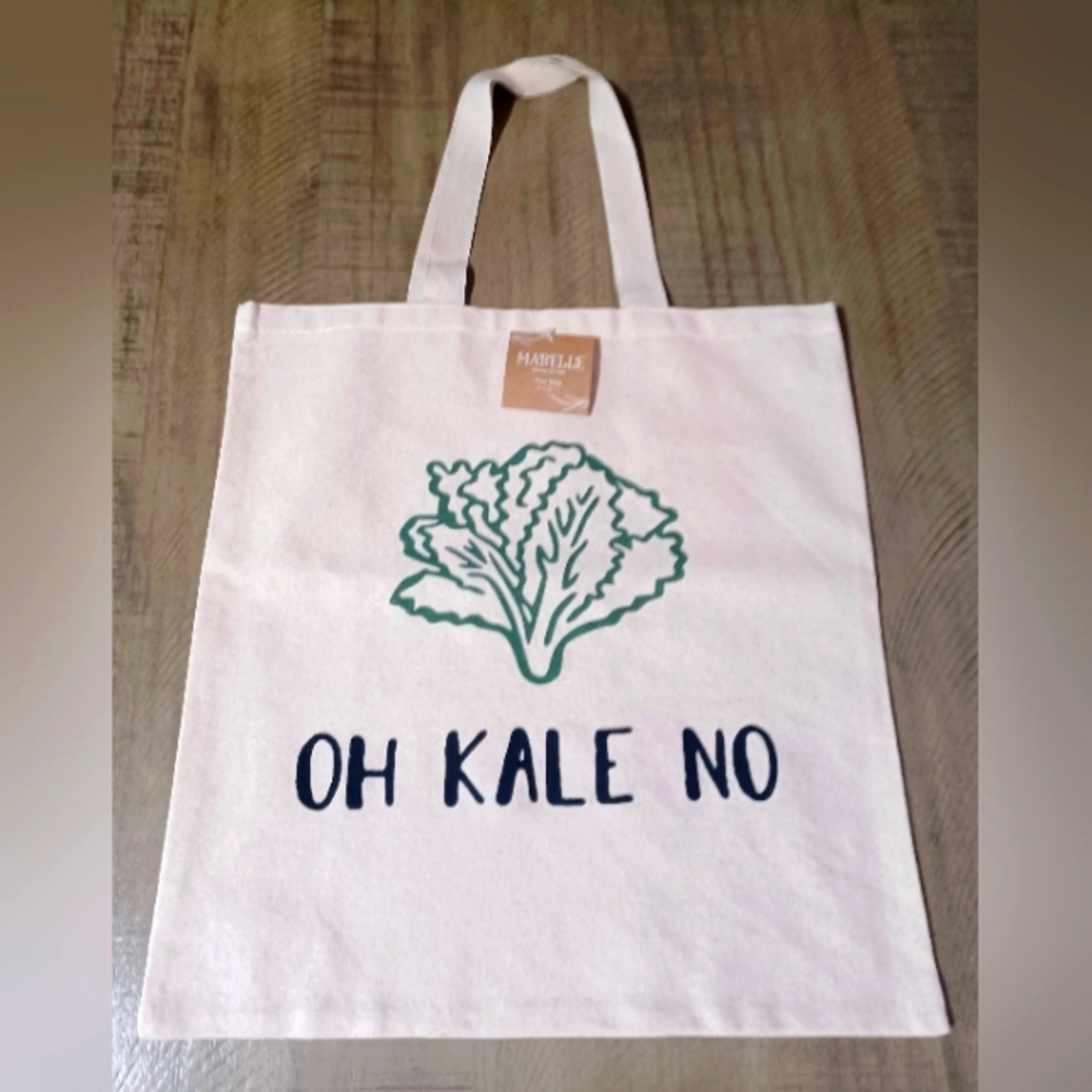 "Oh Kale No" Natural Printed 100% Cotton Linen Lightweight Tote NWT